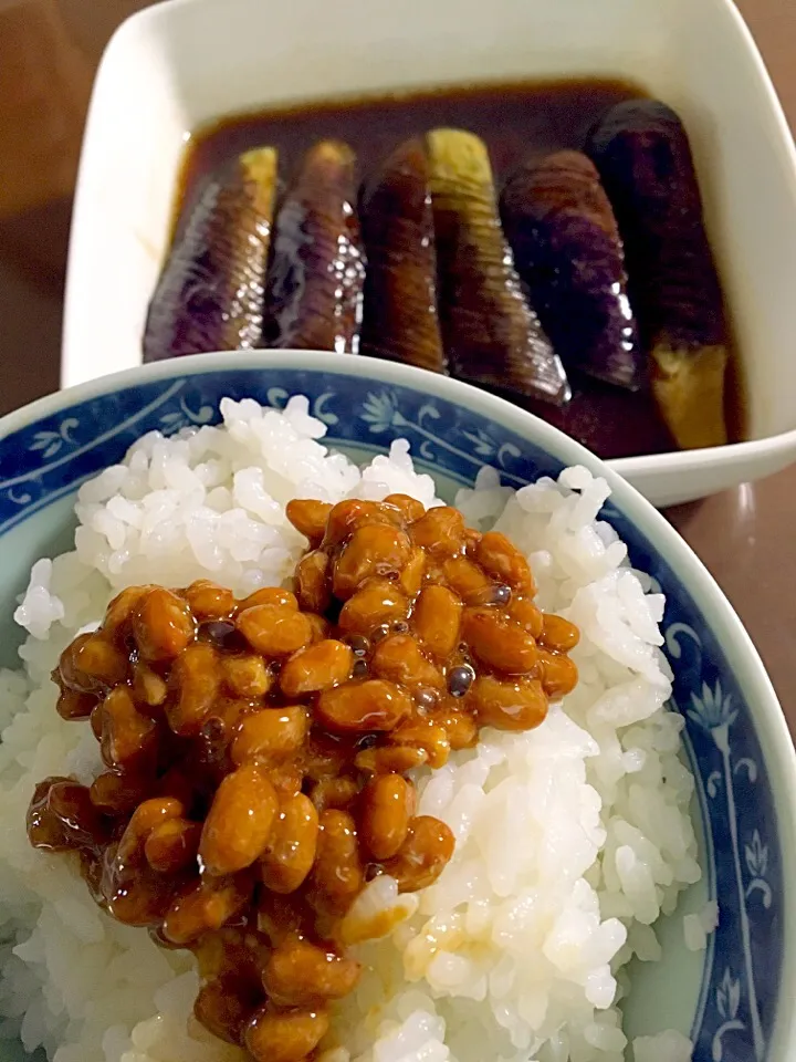 納豆ご飯と茄子の煮浸し|宍戸基矩さん