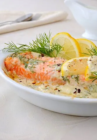 Baked Salmon with lemon dill sauce🌿|🌺IAnneさん