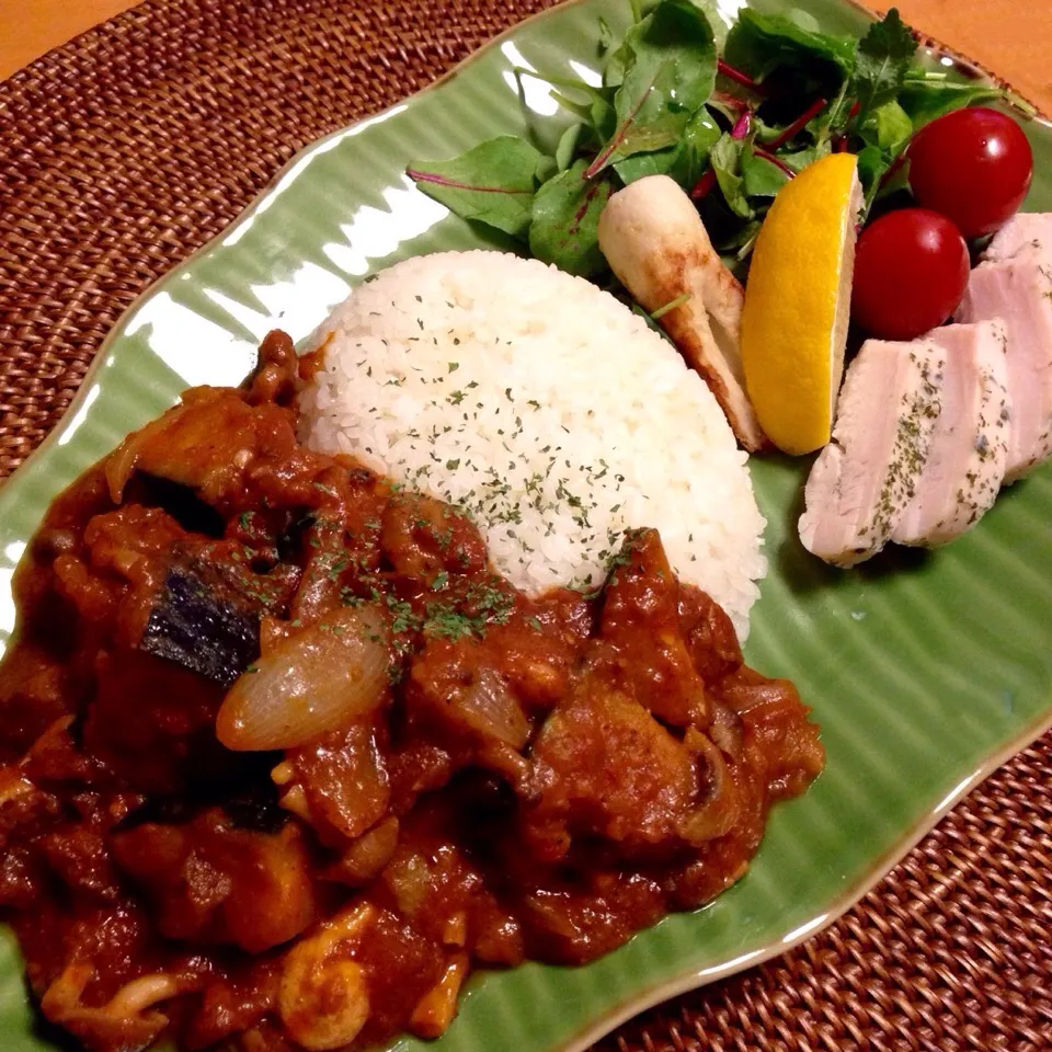 Snapdishの料理写真:チキンとカボチャのトマト煮込みライス|chacoさん