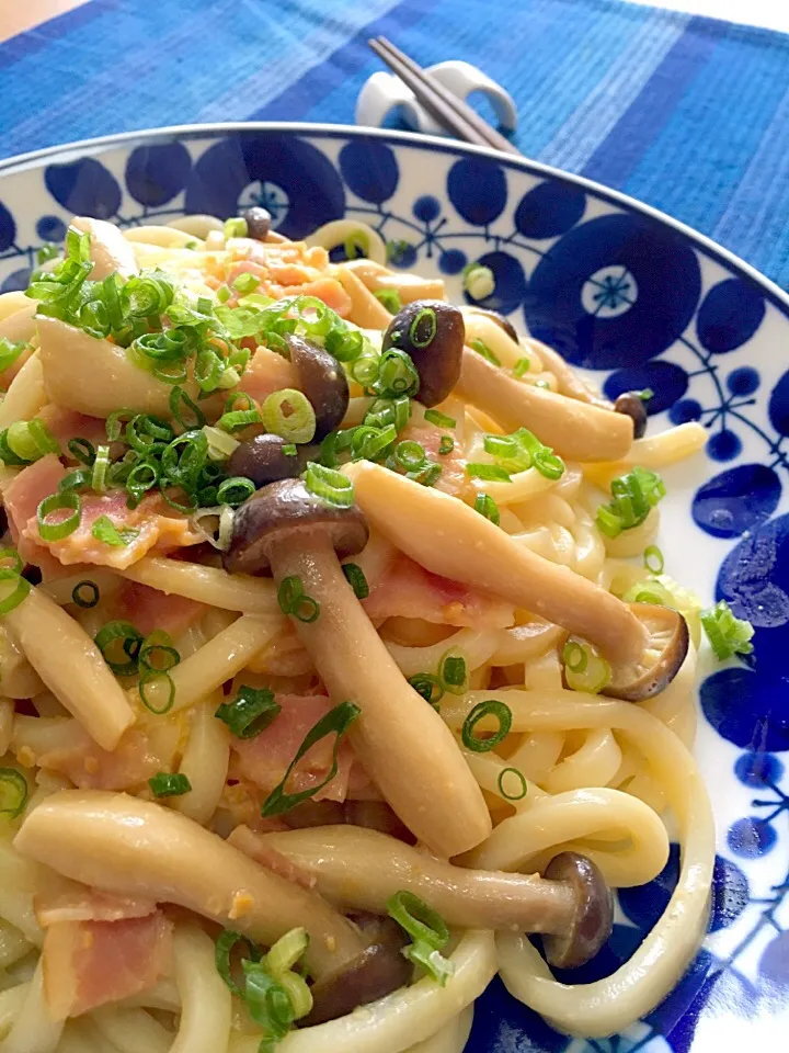 acoyaさんの料理 舞茸とベーコンの味噌クリームパスタ✨今回はうどんで〜🎵|acoyaさん