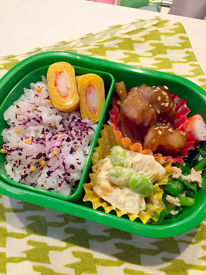 子ども弁当  鶏照り焼きと枝豆とレンコンのマヨ和え|harunaさん