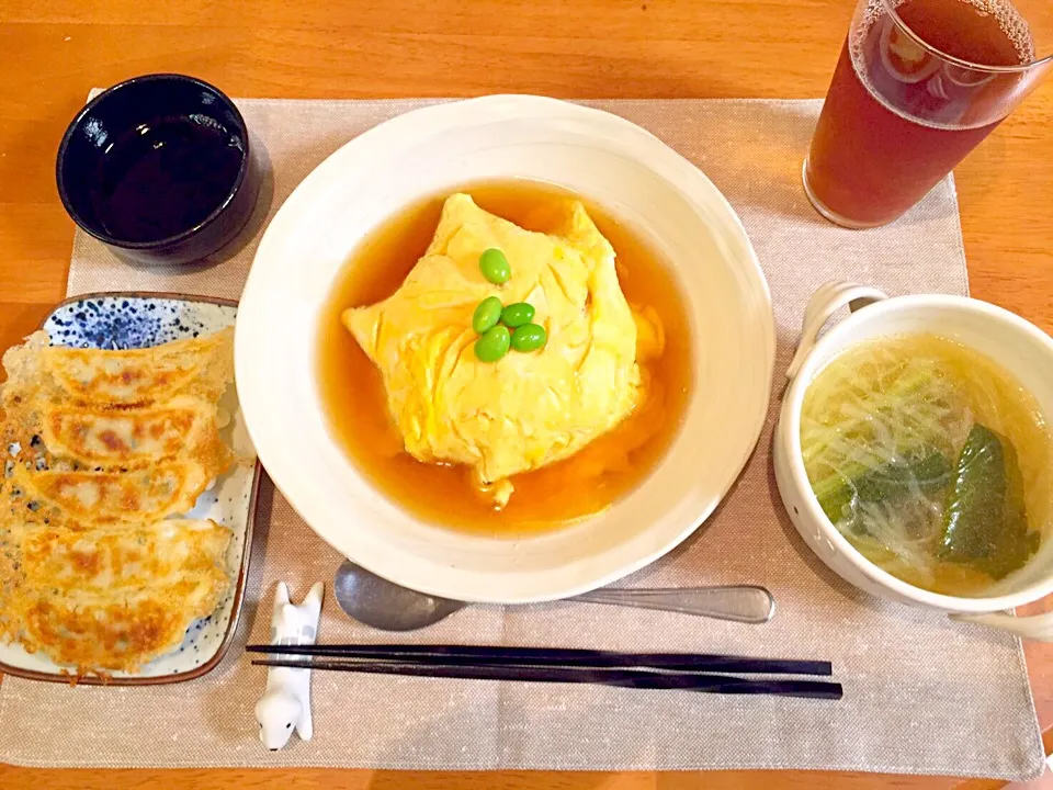 天津飯と餃子定食💜|なぎさん