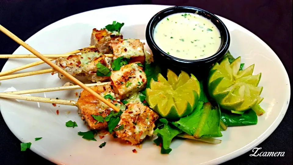 swordfish lollipops,with a key lime coconut sauce|chef Charlesさん