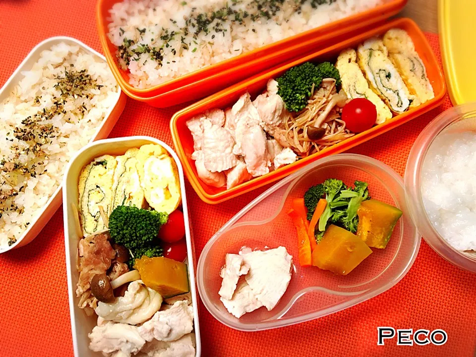 パパ & 私 & 息子(離乳食) お弁当
蒸し鶏🐓|Pecoさん