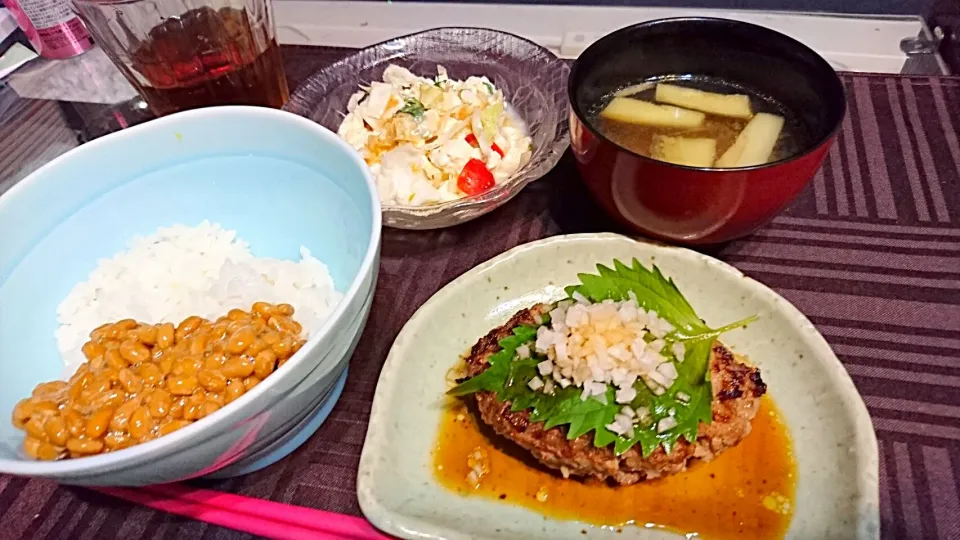 2016-09-12夜❤和風ハンバーグ、豆腐サラダ|一人暮らしごはん🍴さん