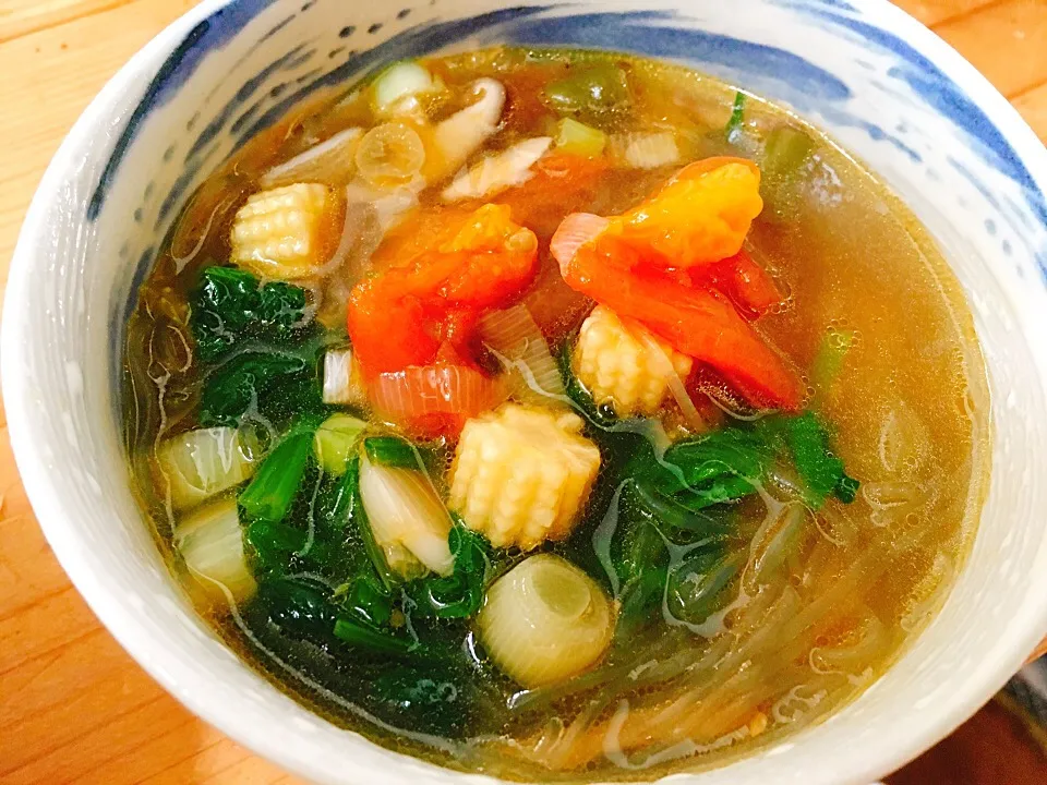 ごま油香る春雨とお野菜のさっぱりスープ|あさりさん家のしろまるくんさん