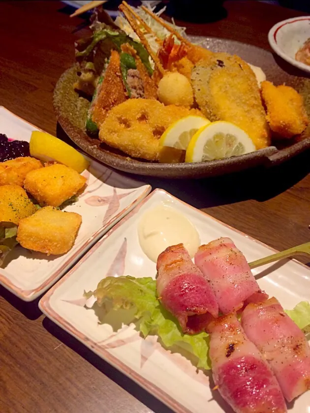 うずらベーコン串 カマンベールフライ フライ盛り合わせ そとめし|ガク魁‼︎男飯さん