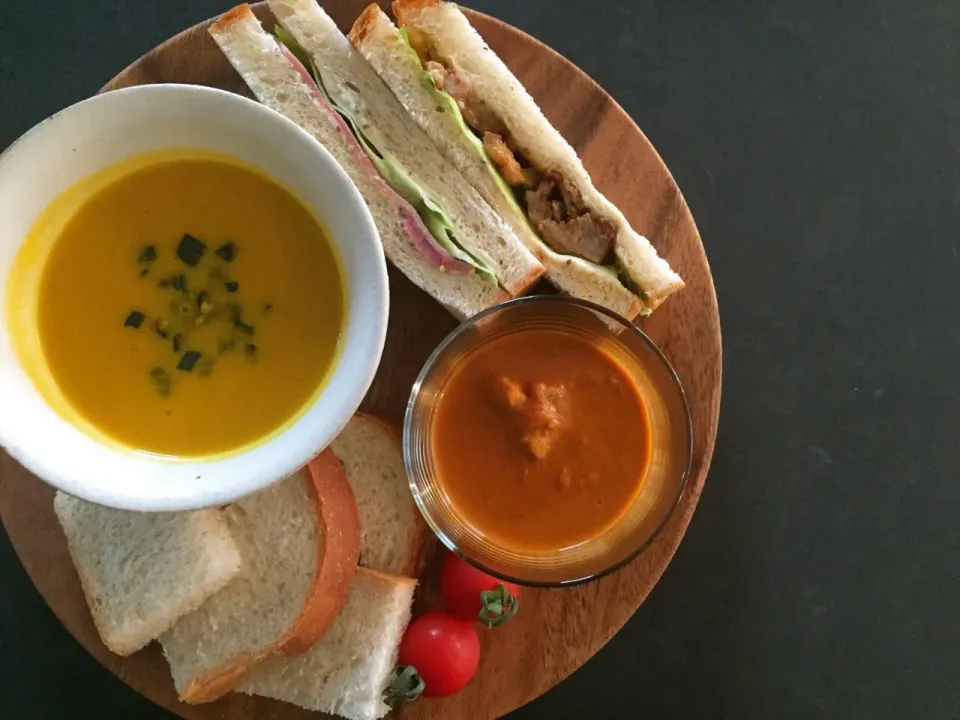 ランチ。昨日の残りのバターチキンカレー、カボチャの和風ポタージュ|Yoshieさん