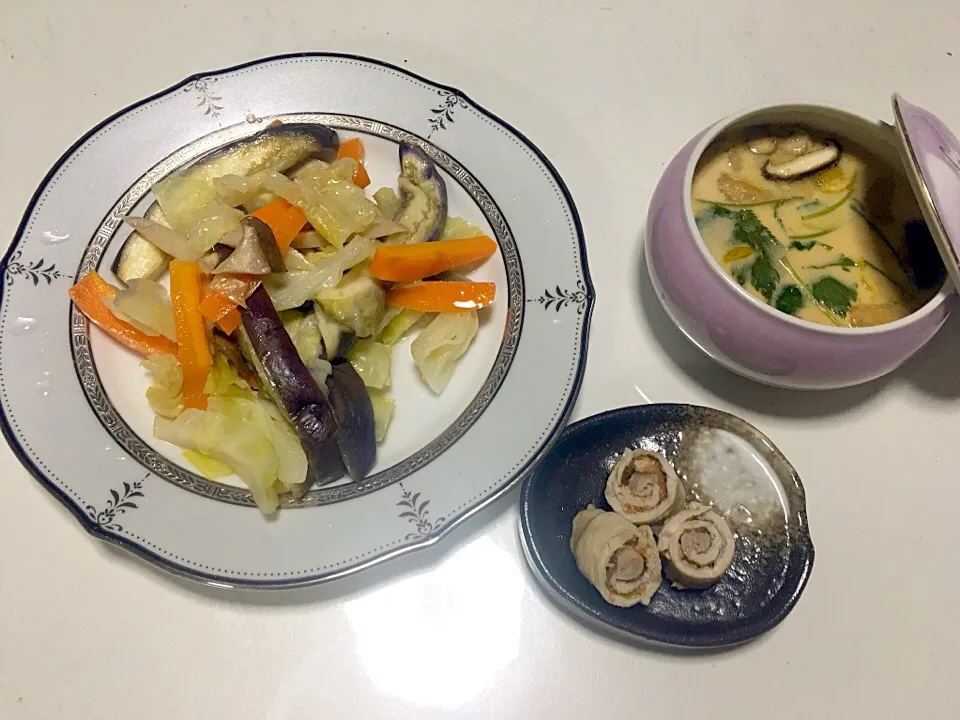 蒸し野菜、豚肉の梅しそ巻&茶碗蒸し|めぐみさん