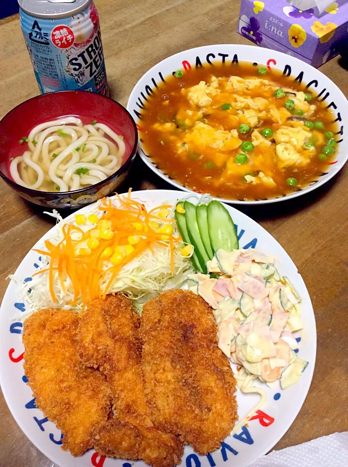 チキンフライ定食、カニ玉、うどん❤(｡☌ᴗ☌｡)|Norio Fukudaさん