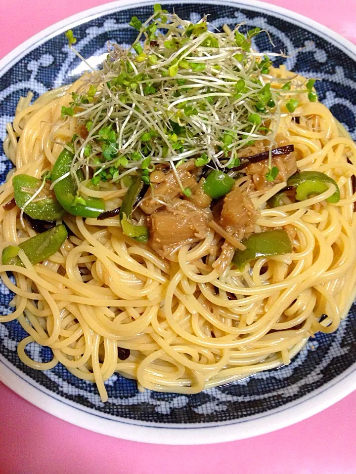 和風パスタ(なめ茸、柚子胡椒、子持ち昆布、麺つゆ)|あっちゃんさん