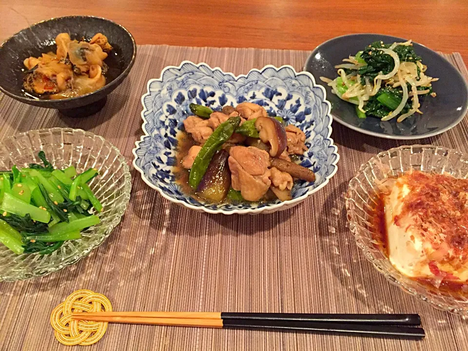 鶏となす、ごぼう、ししとうの実山椒煮の献立☆|ゆり0707さん