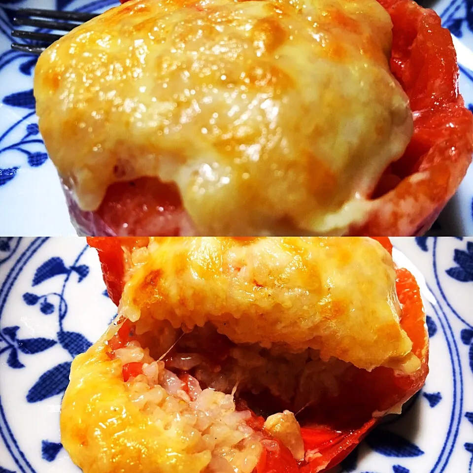 Snapdishの料理写真:recipe by LINE トマト🍅の丸ごとドリア作ってみた💕|らいとさん