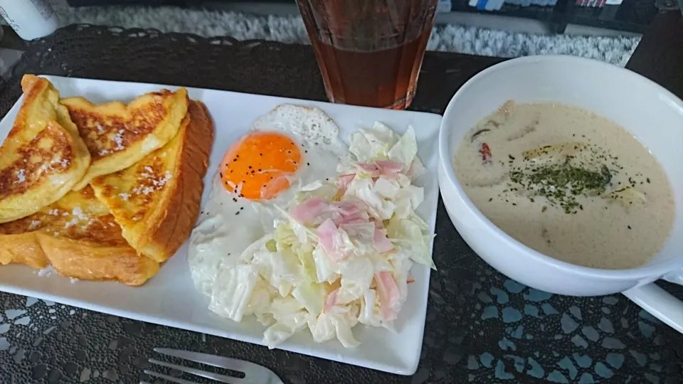 2016-09-18朝❤フレンチトースト、味噌ミルクスープ|一人暮らしごはん🍴さん