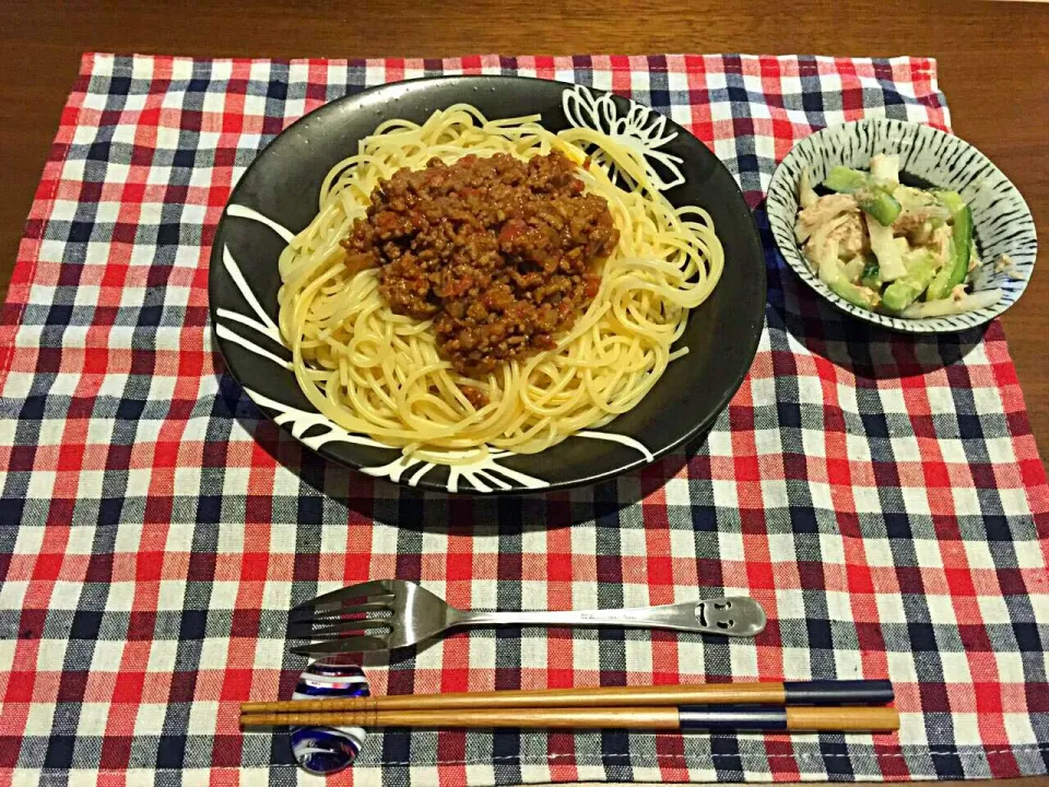 最近の撮りだめ♡ミートソースパスタ、大根とキュウリのツナマヨサラダ|未来さん