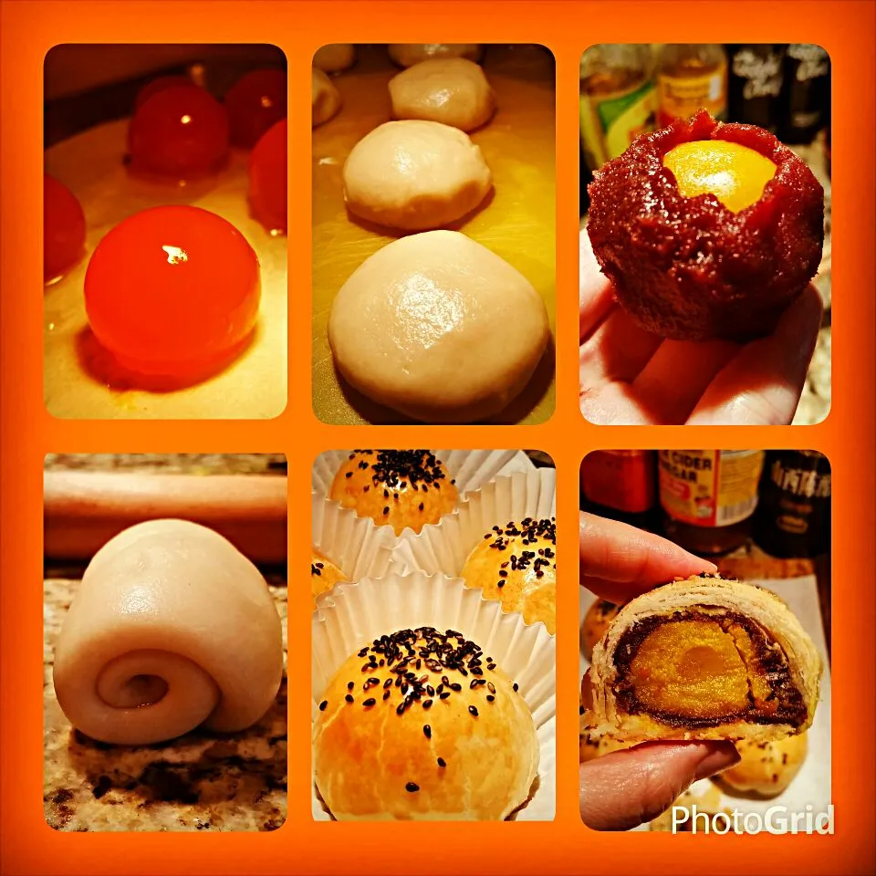 Making mooncakes for Mid autumn festival!  Wishing you and your family 中秋节快乐!  Red bean paste with duck egg yolks.|Jihollandさん