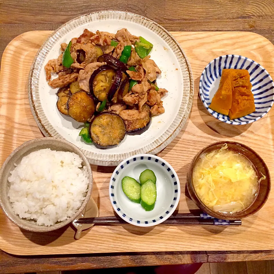 ナスと豚の味噌炒め、きゅうり浅漬け、かぼちゃ煮物|Nao Yamadaさん