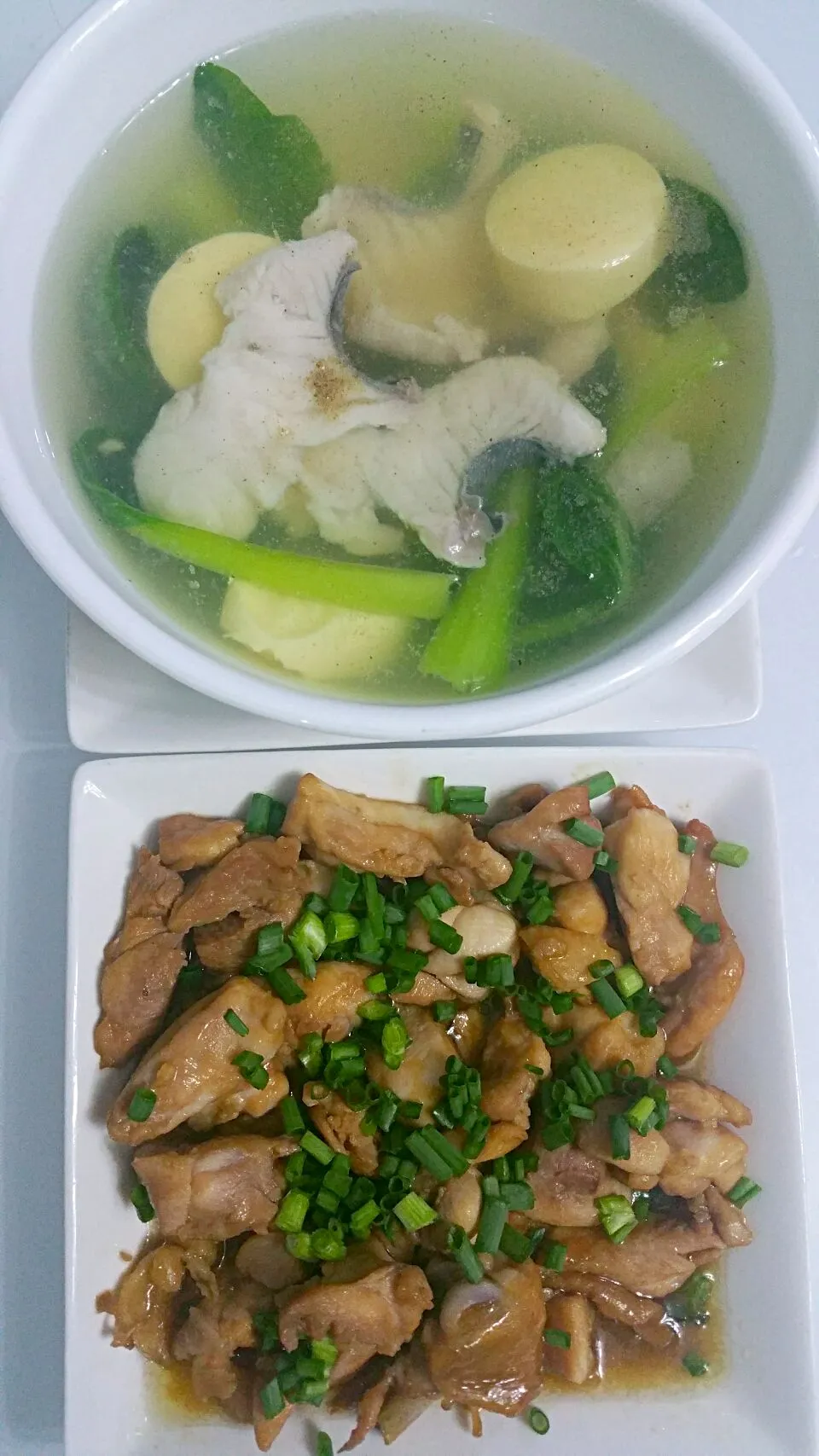 Boneless teriyaki chicken & Fish soup egg tofu & 小白菜|🌷lynnlicious🌷さん