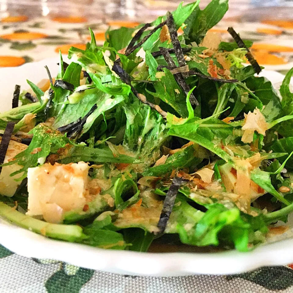 Snapdishの料理写真:Mizuna And Tofu Salad with Koji Sesame Dressing|mamaeriさん