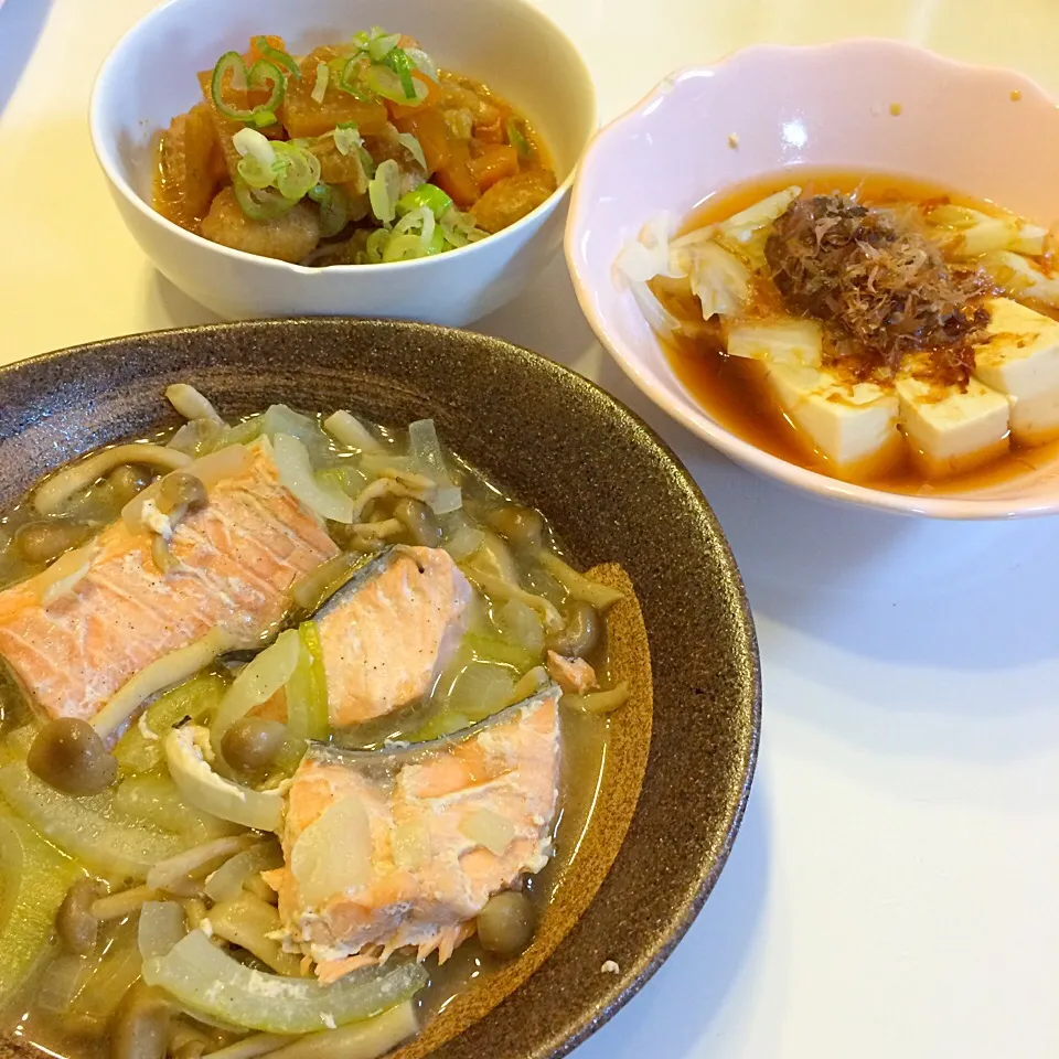 ❁生鮭の白だし蒸し
❀鶏皮のもつ煮風
✿湯豆腐

2016/09/20|ちび太さん