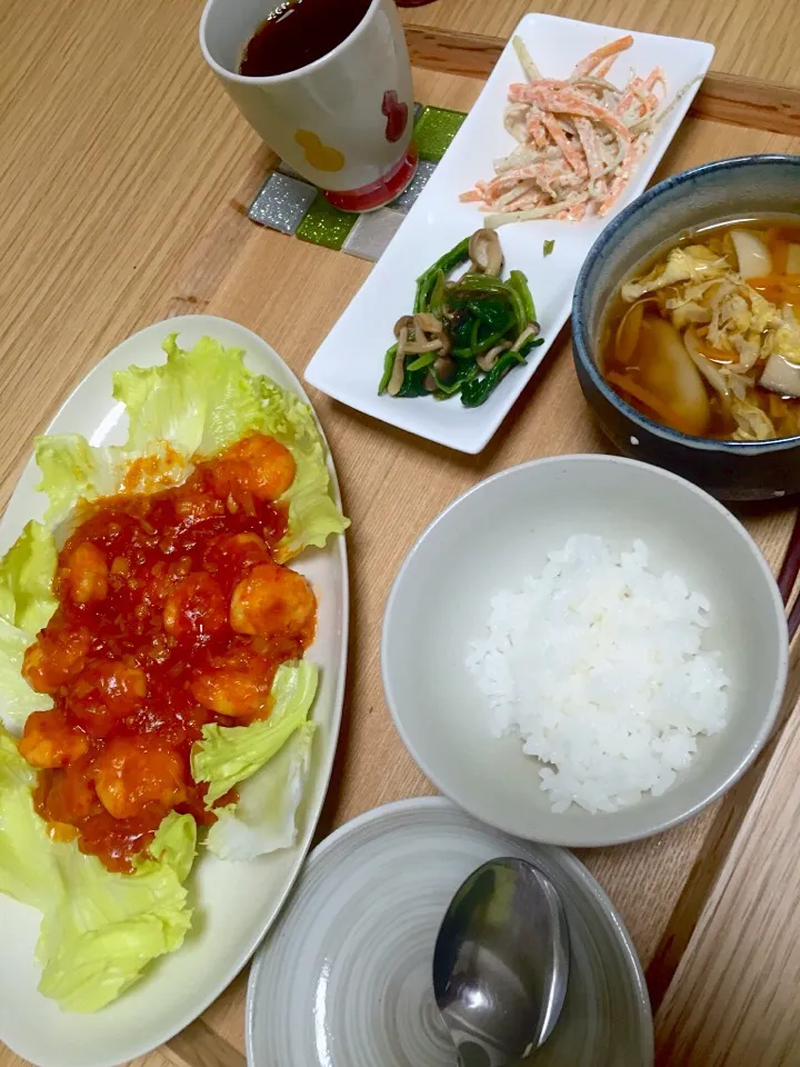 ＊晩ごはん＊大雨なので家にある食材でちゃちゃっと♪|ちゃかさん