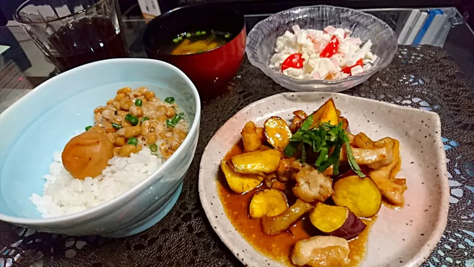 2016-09-20夜❤鶏肉とさつまいも炒め|一人暮らしごはん🍴さん