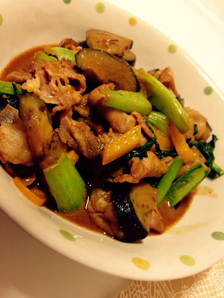 茄子と青梗菜、豚肉の味噌炒め|直美さん