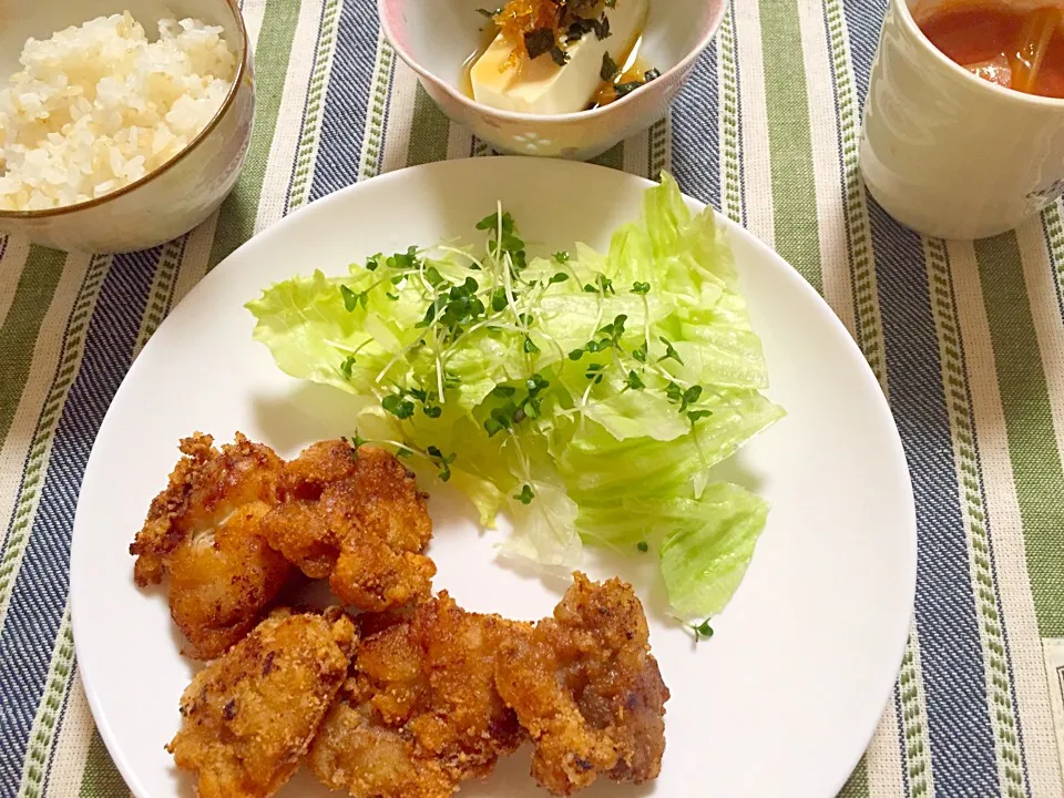 チキンタツタ
野菜スープ
冷奴|さえさん