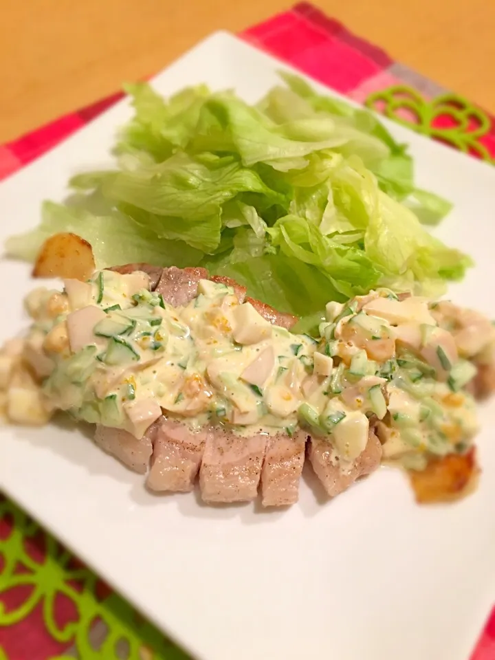 豚ロースにんにく焼き(*^◯^*)💕煮卵でのタルタルソースがけ|アリエッティさん