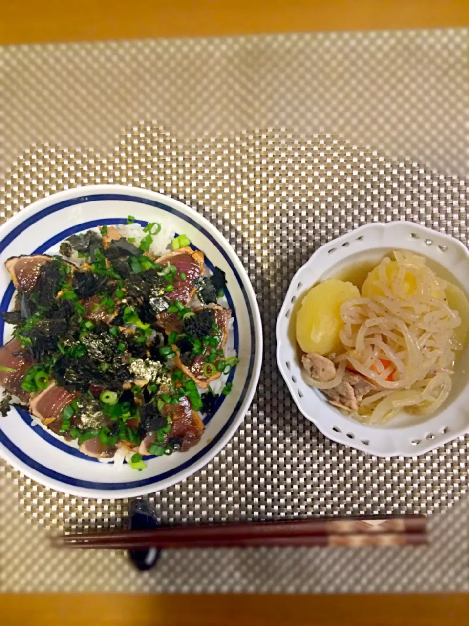 カツオ丼、肉じゃが|ぱぴこさん