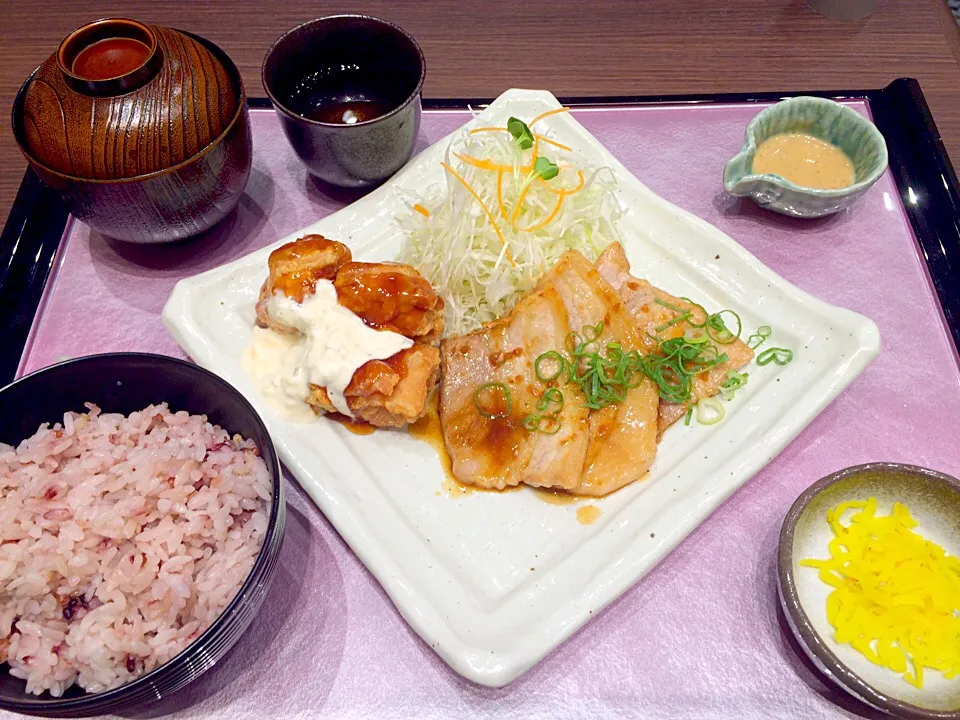 タルタル唐揚げ生姜焼き定食|怜竜さん