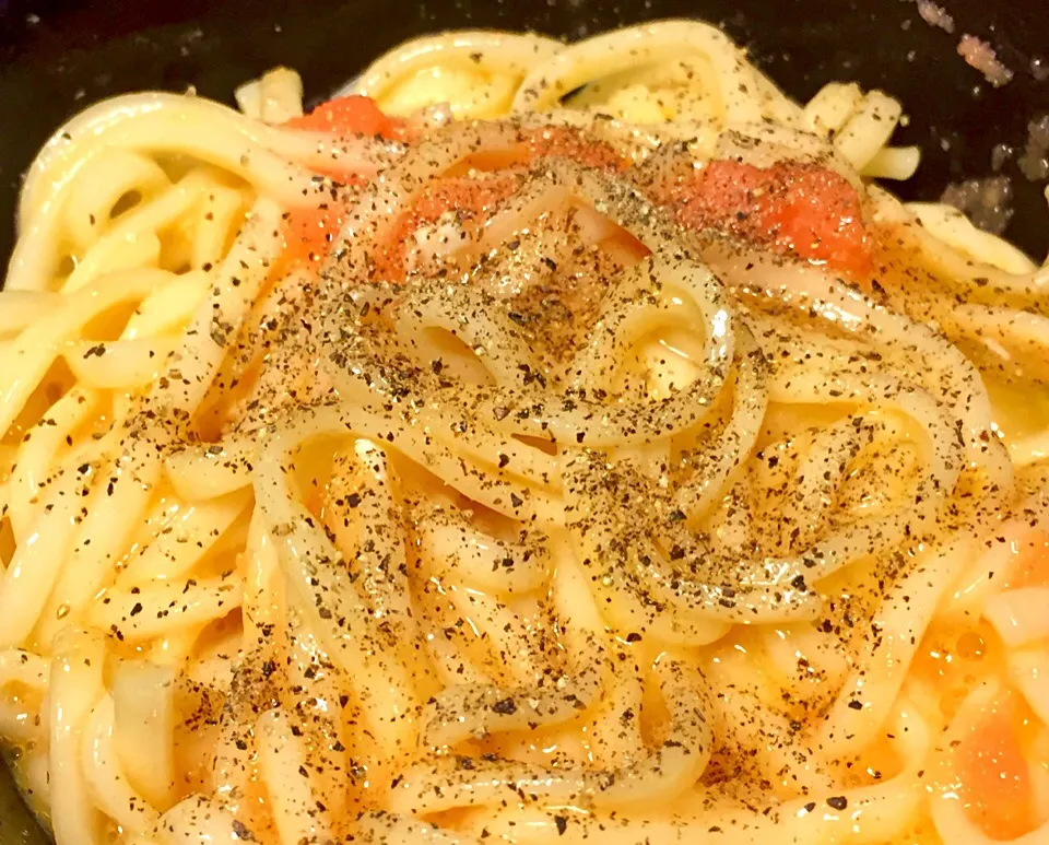 Snapdishの料理写真:朝ごはんは「釜玉めんたいバター」
これはもうパスタだね。|Tomiko Muramatsuさん