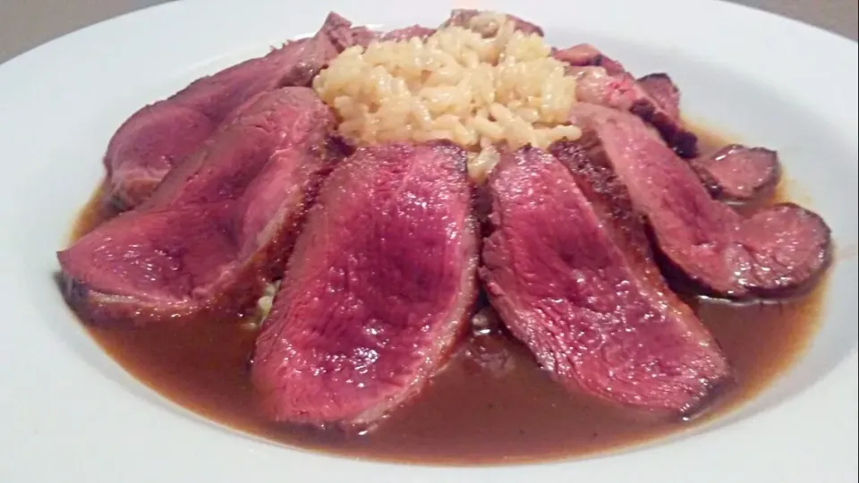 pan seared goose with goose risotto|Chef Ampさん