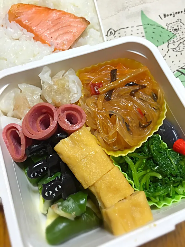 9月23日 麻婆春雨弁当🍱
*シュウマイ*大根菜*ピーマンチーズ*ハム*卵焼き*焼き鮭|かよっぺさん