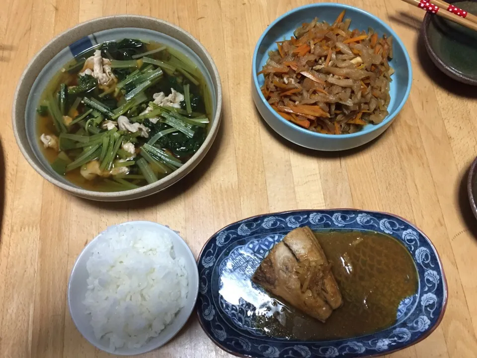 切り干し大根
小松菜と豚肉の煮びたし
さばの味噌煮|CEK.yさん