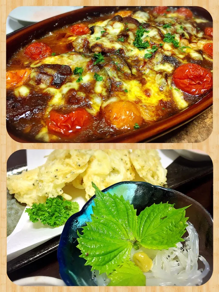 本日の晩ご飯❤️
白魚のお刺身・白魚のかき揚げ・牛スジカレー夏野菜ドリア|桃実さん