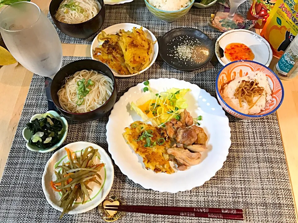 じゃがいもとハムとチーズ焼いたやつ、鶏肉焼いたやつ、、🐔|nanakoさん