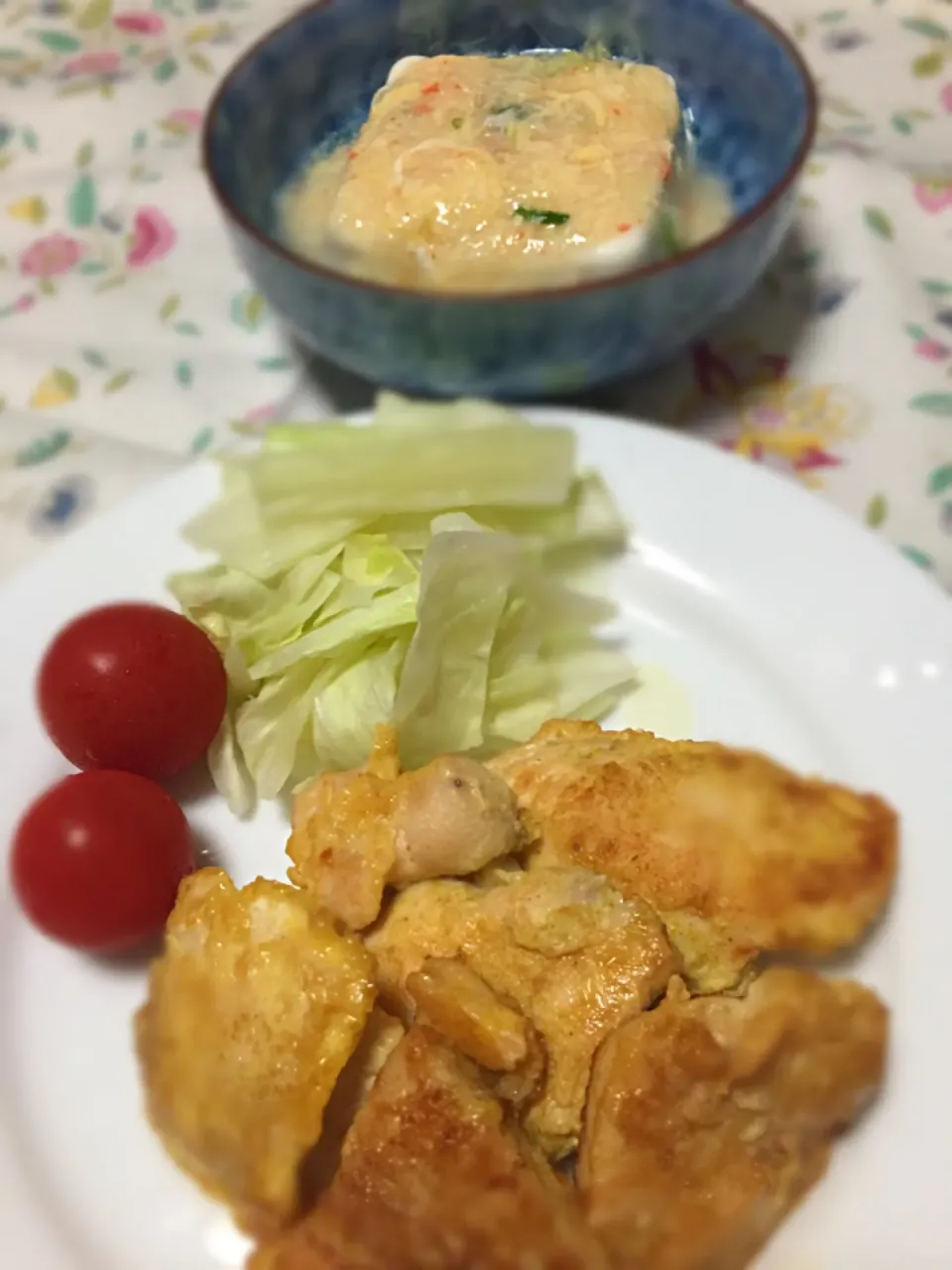 カレー風味のチキンピカタ
かに玉餡かけ豆腐|まるちゃんさん