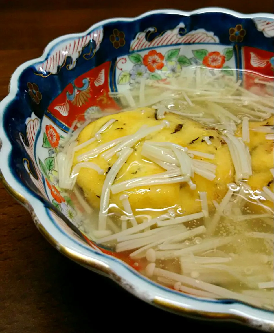 手造りがんも  えのき餡かけ|あらいぐまのしっぽさん