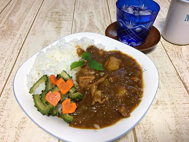 Snapdishの料理写真:今日の男飯(⌒-⌒; )たっぷり煮込みカレーを解凍withピクルス愛が溢れる♫手抜きバージョン♫|ひーちゃんさん