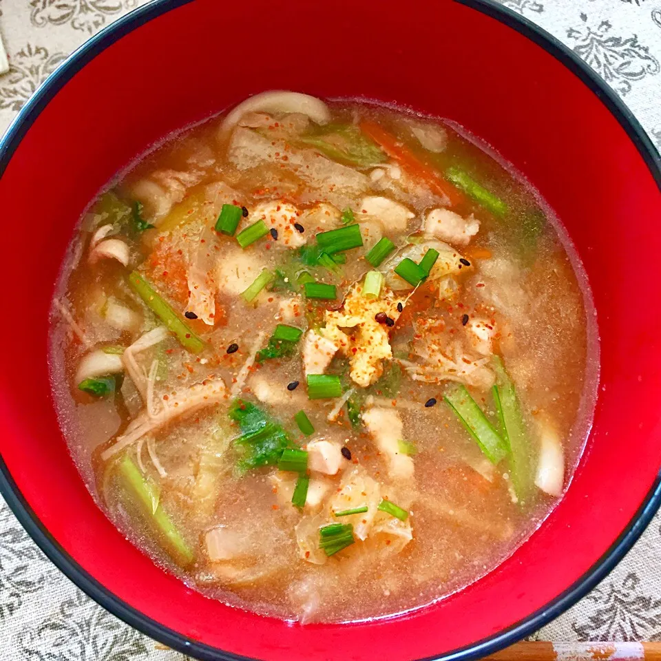 白菜とネギと鶏胸肉の生姜たっぷり柚子香るあんかけうどん|カウンター嬢さん