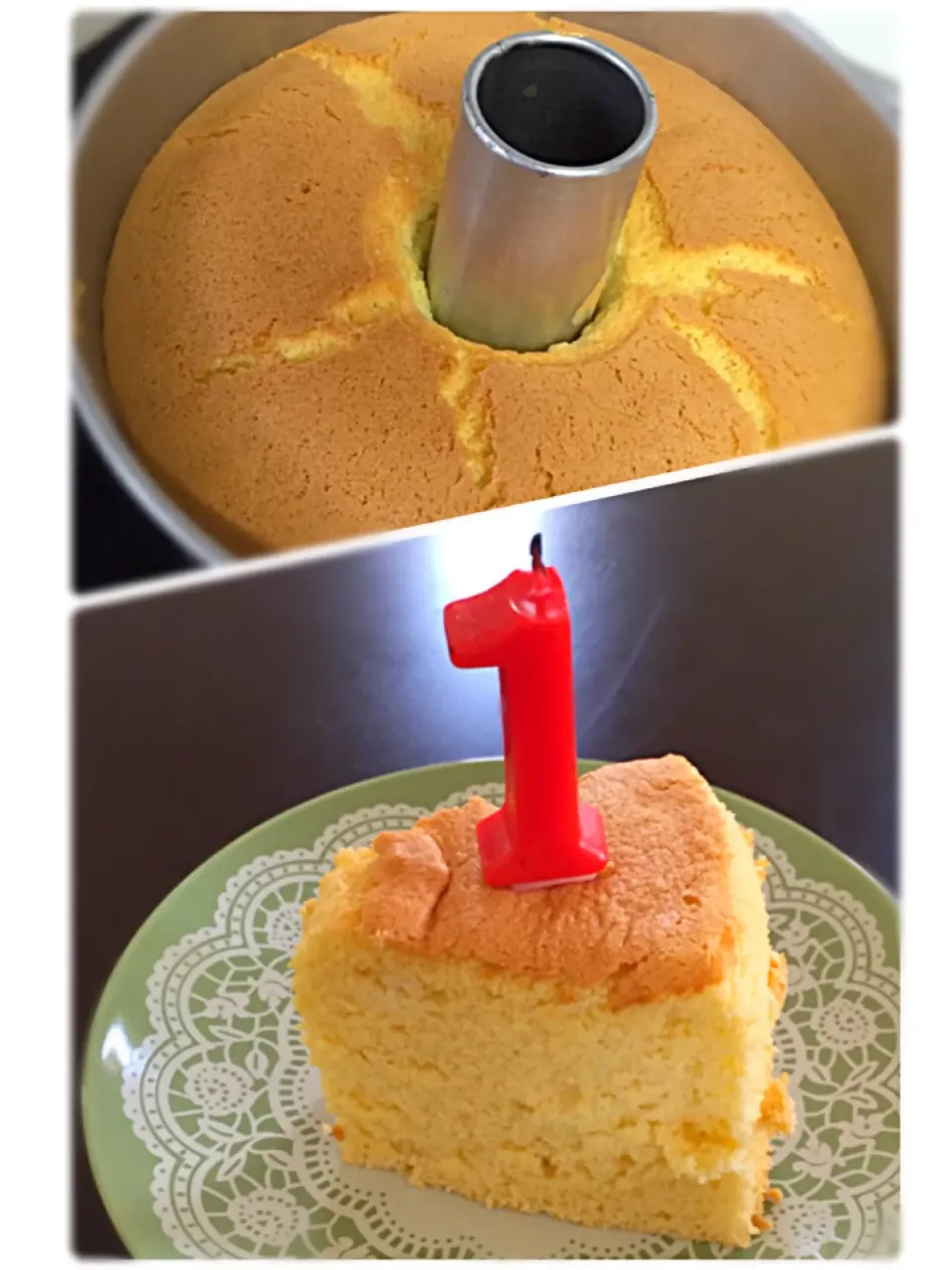 Snapdishの料理写真:娘 １歳の誕生日❤️
手作りシフォンケーキ❤️|えいみさん