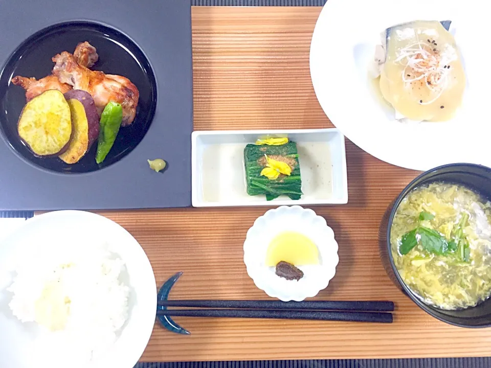 鯖の味噌煮、鳥の塩焼き、かき玉汁|りんさん