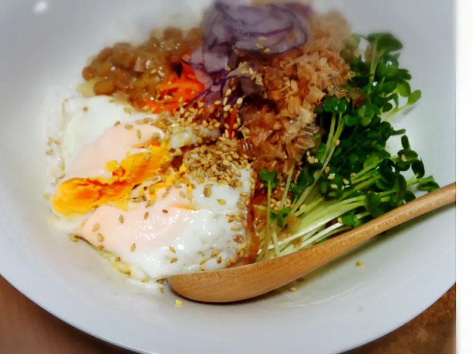 Snapdishの料理写真:ちょっとリッチな納豆ご飯▽|Naokoさん