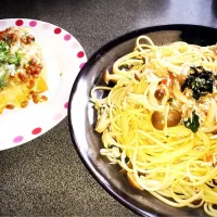 トマトとシラスと大葉のパスタ、厚揚げ納豆チーズのせ|tara22さん