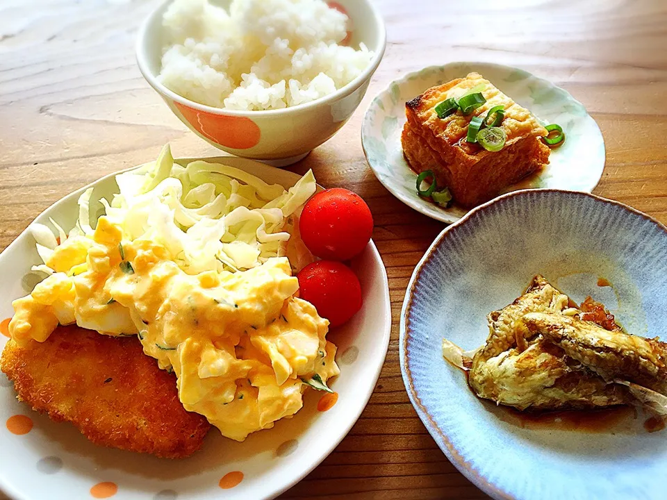 シイラのフライ。焼きなす。厚揚げ。|pepiさん