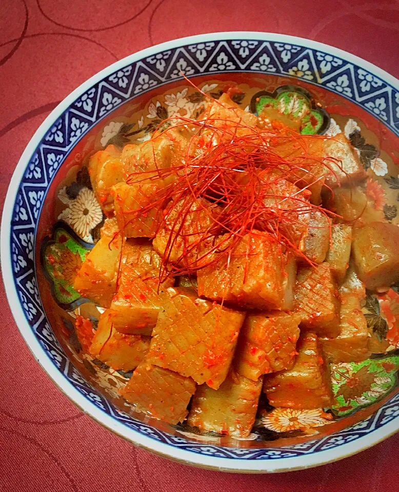 麺つゆと自家製タデギで作った 韓国風こんにゃくのオランダ煮^_^;|七味さん