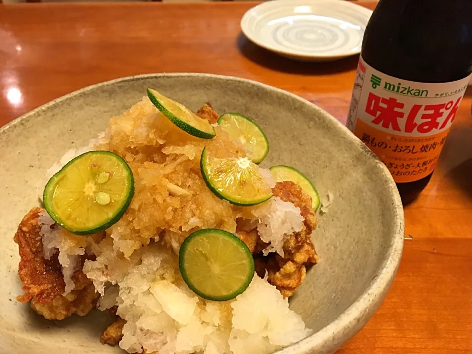 鶏の唐揚げ おろしポン酢 すだち和え🎶|みゆさん