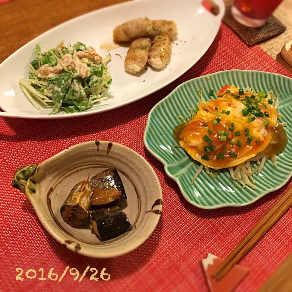 冷凍豆腐の肉巻き
豆腐とちくわ、水菜のサラダ
もやしの卵あんかけ
さんまの煮物|𓇼 Ⓢ Ⓗ Ⓘ Ⓝ Ⓞ Ⓑ Ⓤ 𓇼さん