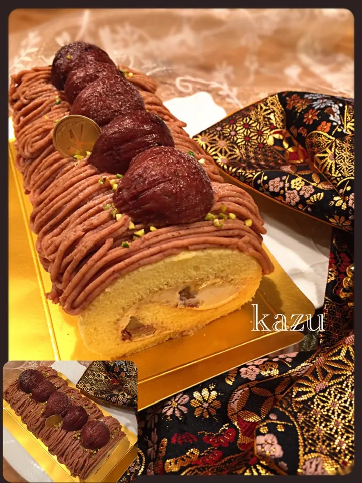 Snapdishの料理写真:Rizmuさんの料理 シフォンロールケーキ✨をモンブランロールケーキに🌰|kazu★さん